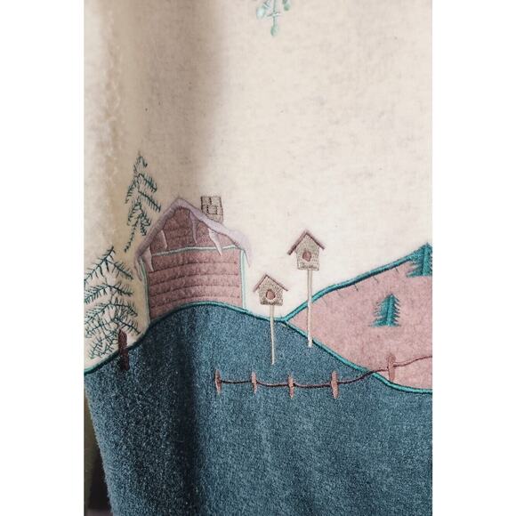 Vtg 80s Teddi Fleece longline button up coat Jacket Medium Embroidered cottage - Picture 5 of 8